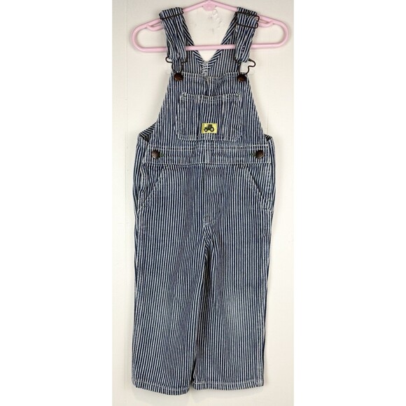 Toddler Boys John Deere Denim Striped 100% Cotton Overalls, Size 2T - Picture 1 of 8